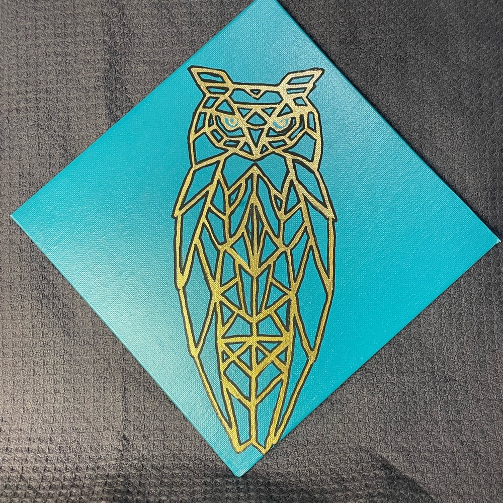 Geo owl painting on 8x8 canvas board